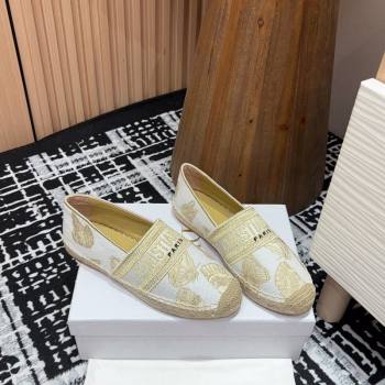 Dior Granville Espadrilles Flat in Cotton Embroidered with Butterfly Motif White/Gold (SS-240930044)