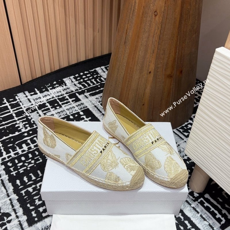 Dior Granville Espadrilles Flat in Cotton Embroidered with Butterfly Motif White/Gold (SS-240930044)