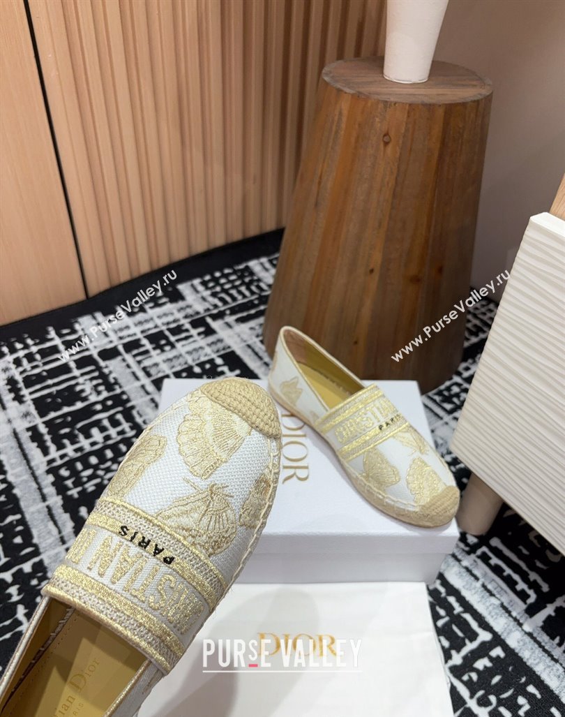 Dior Granville Espadrilles Flat in Cotton Embroidered with Butterfly Motif White/Gold (SS-240930044)