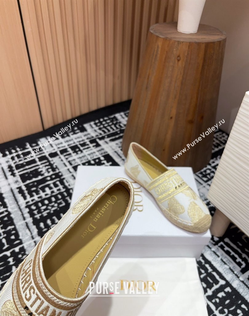 Dior Granville Espadrilles Flat in Cotton Embroidered with Butterfly Motif White/Gold (SS-240930044)