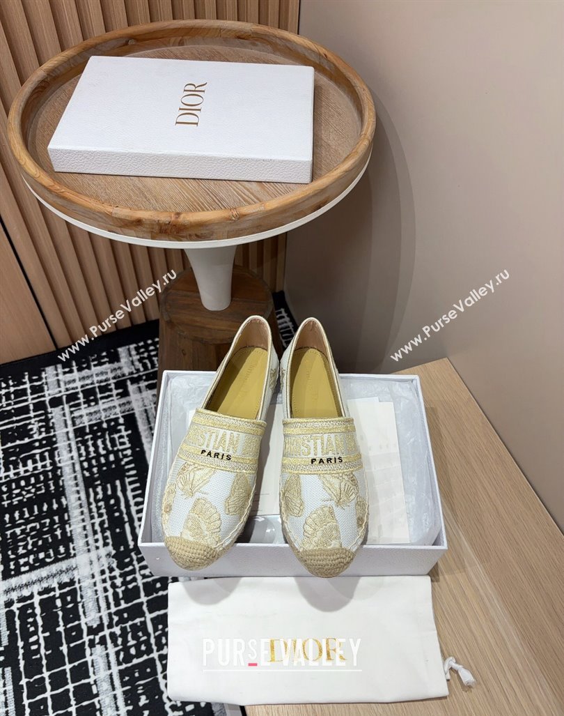 Dior Granville Espadrilles Flat in Cotton Embroidered with Butterfly Motif White/Gold (SS-240930044)