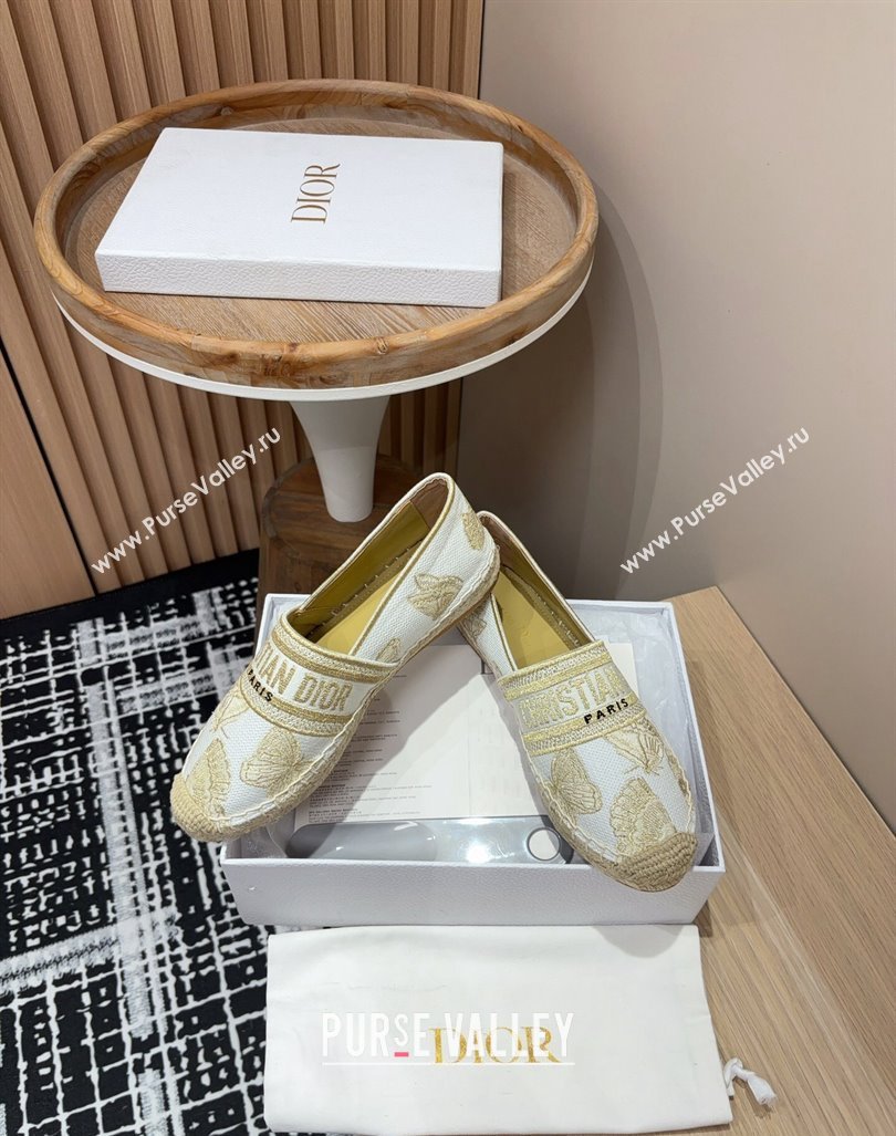 Dior Granville Espadrilles Flat in Cotton Embroidered with Butterfly Motif White/Gold (SS-240930044)