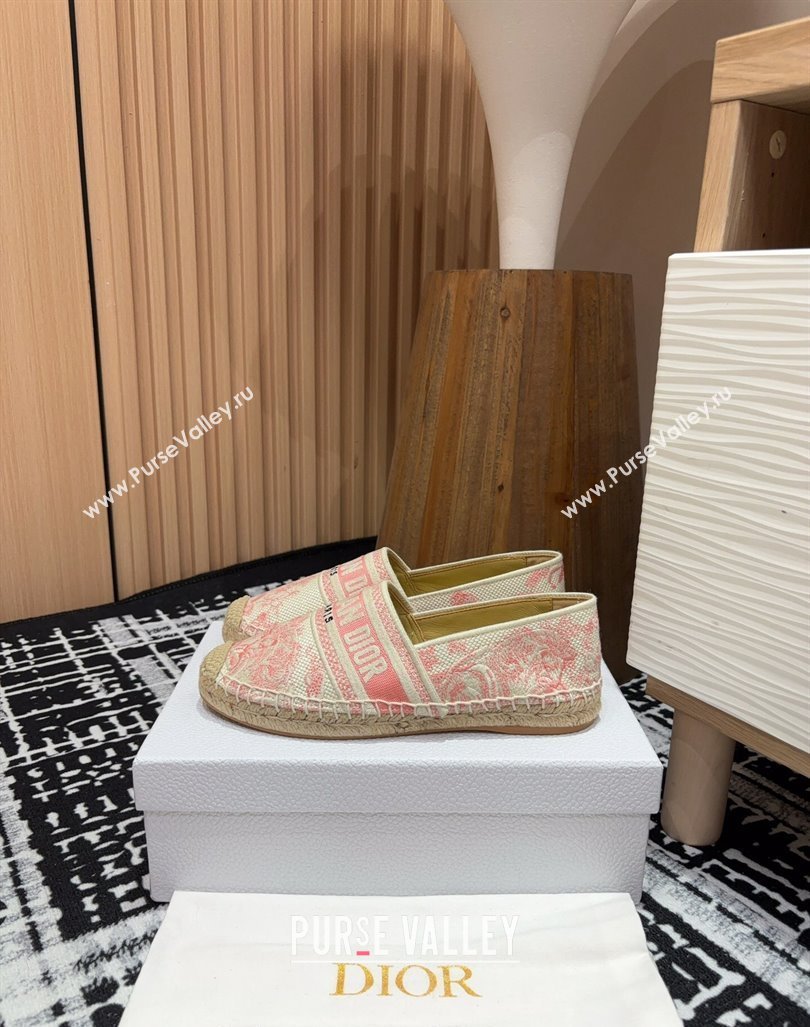 Dior Dioriviera Dior Granville Espadrilles Flat in Cotton Embroidered with Toile de Jouy Sauvage Motif Pink 2024 (SS-240930045)