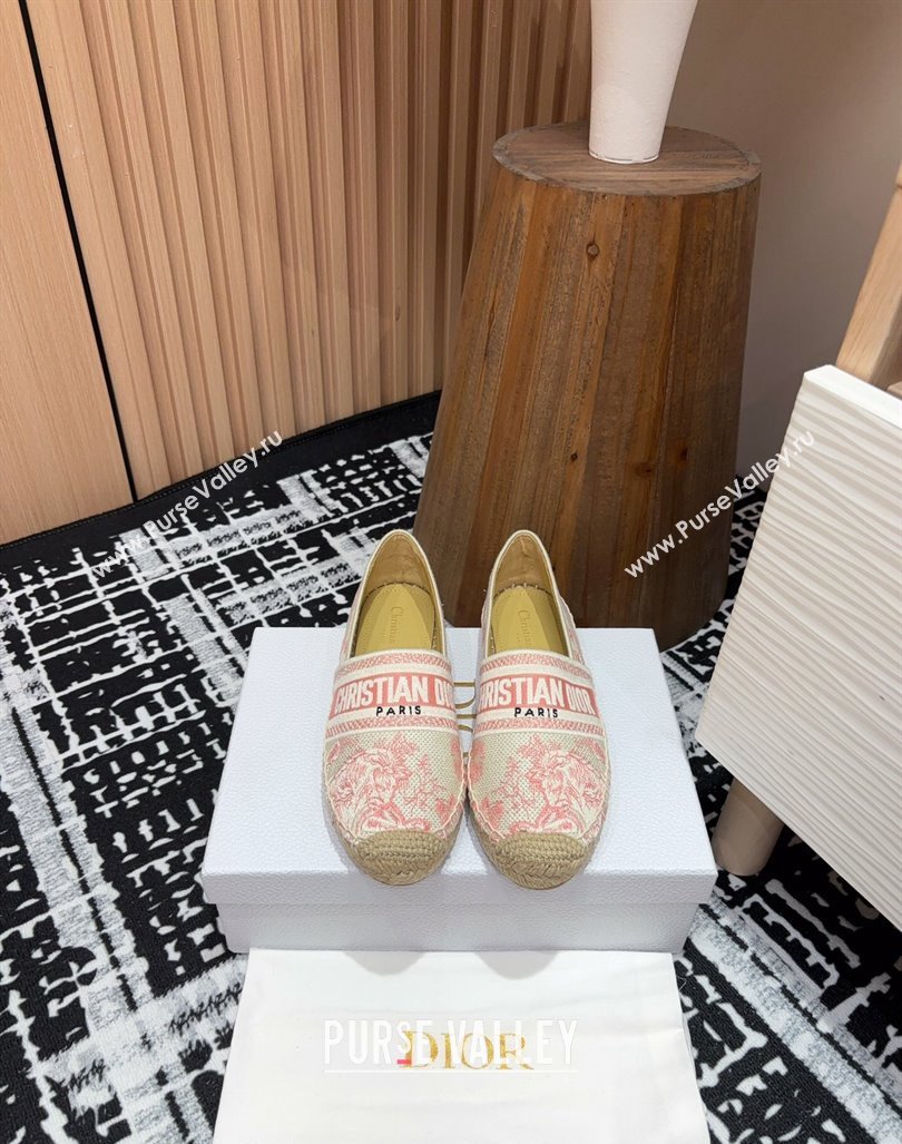 Dior Dioriviera Dior Granville Espadrilles Flat in Cotton Embroidered with Toile de Jouy Sauvage Motif Pink 2024 (SS-240930045)