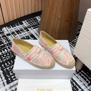 Dior Dioriviera Dior Granville Espadrilles Flat in Cotton Embroidered with Toile de Jouy Sauvage Motif Pink 2024 (SS-240930045)