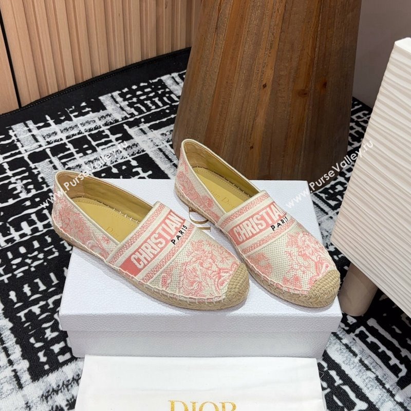 Dior Dioriviera Dior Granville Espadrilles Flat in Cotton Embroidered with Toile de Jouy Sauvage Motif Pink 2024 (SS-240930045)