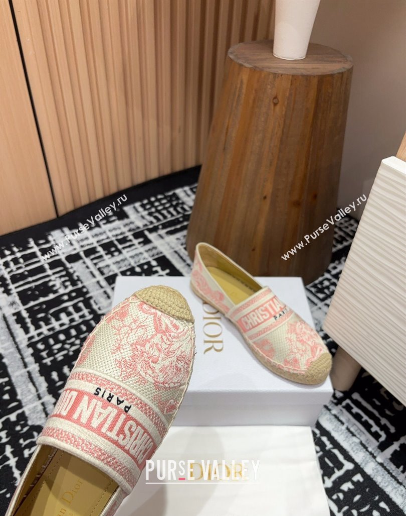 Dior Dioriviera Dior Granville Espadrilles Flat in Cotton Embroidered with Toile de Jouy Sauvage Motif Pink 2024 (SS-240930045)