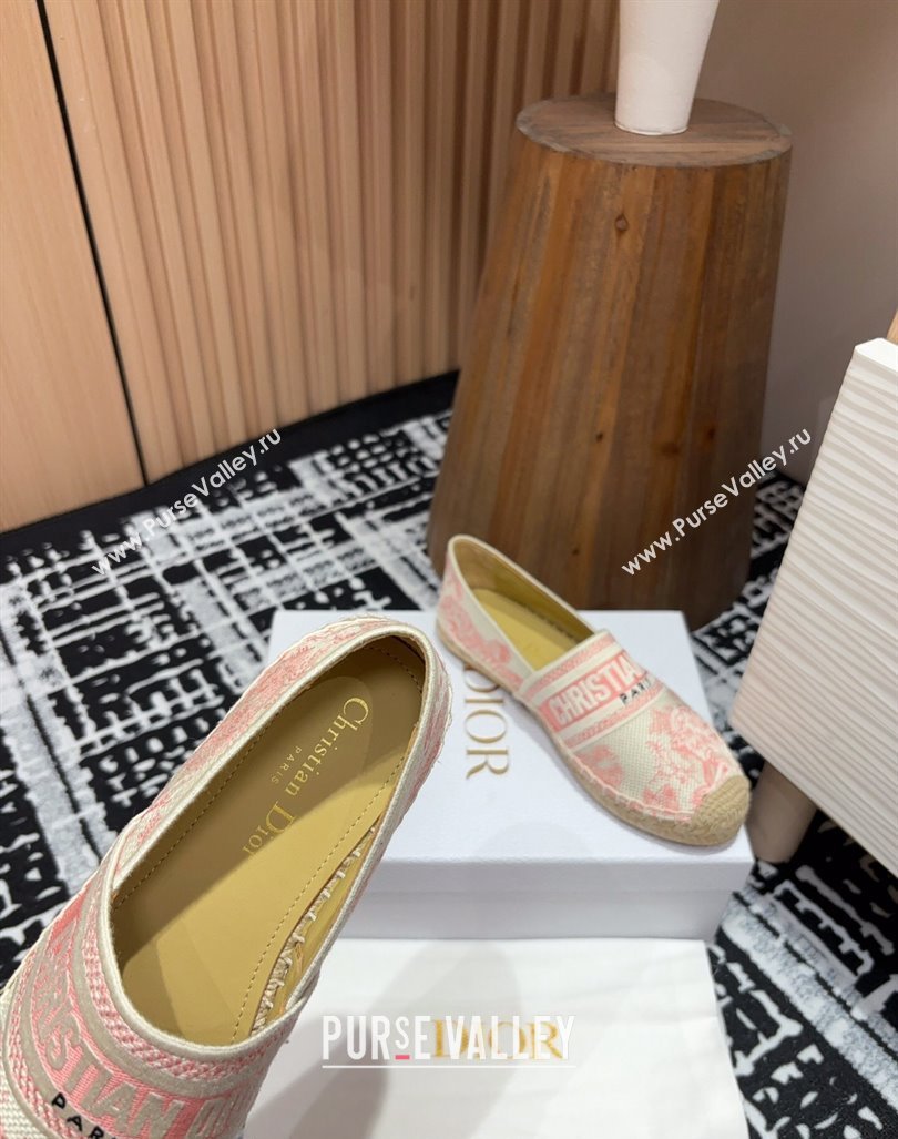 Dior Dioriviera Dior Granville Espadrilles Flat in Cotton Embroidered with Toile de Jouy Sauvage Motif Pink 2024 (SS-240930045)