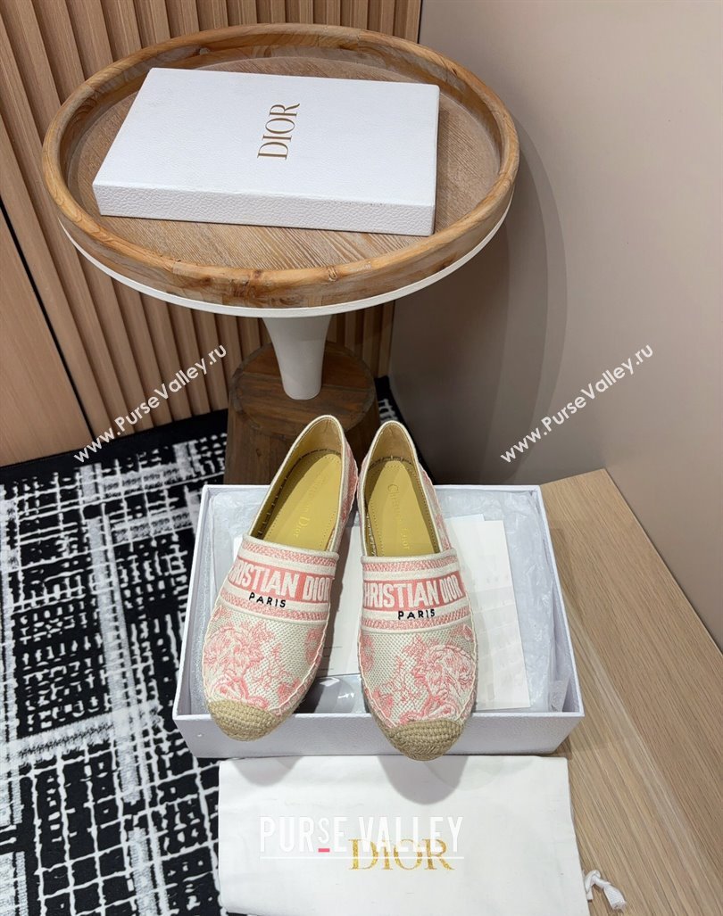 Dior Dioriviera Dior Granville Espadrilles Flat in Cotton Embroidered with Toile de Jouy Sauvage Motif Pink 2024 (SS-240930045)