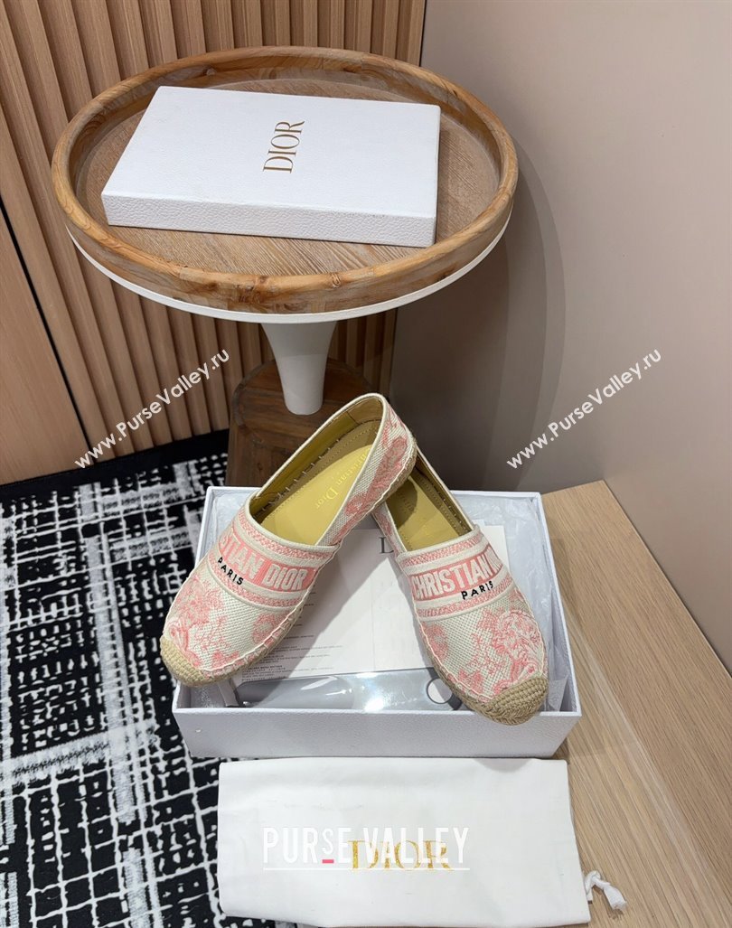 Dior Dioriviera Dior Granville Espadrilles Flat in Cotton Embroidered with Toile de Jouy Sauvage Motif Pink 2024 (SS-240930045)