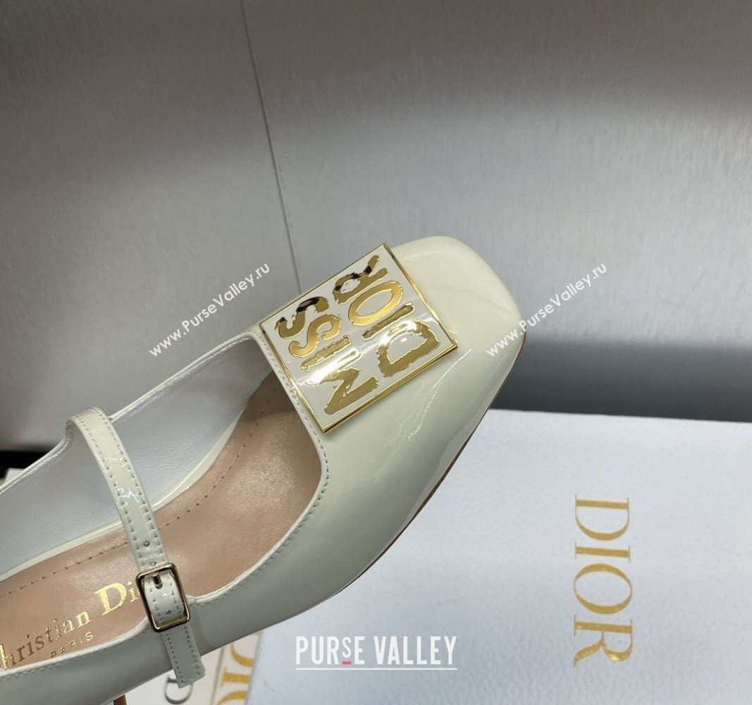 Dior Miss Dior Mary Janes Pumps 3.5cm in Patent Leather White 2024 0929 (MD-240930003)