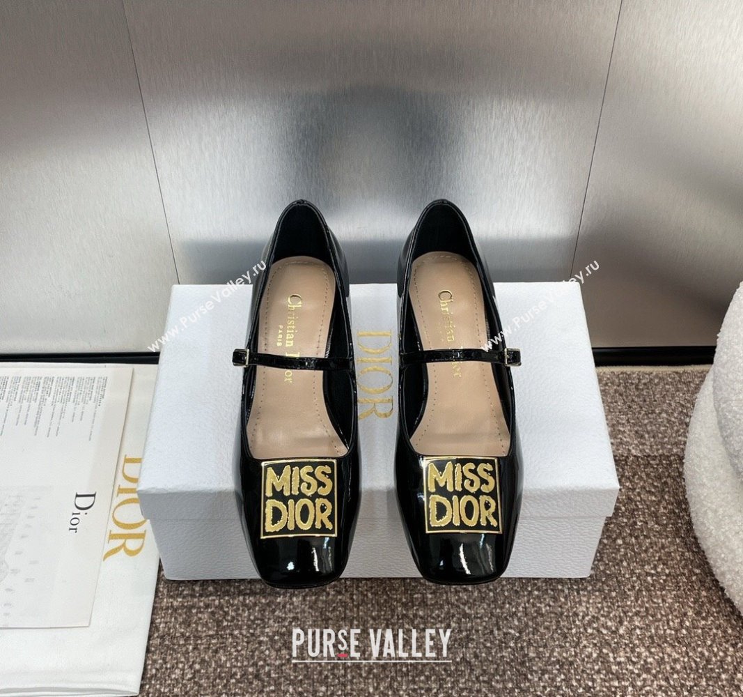 Dior Miss Dior Mary Janes Pumps 3.5cm in Patent Leather Black 2024 (MD-240930004)