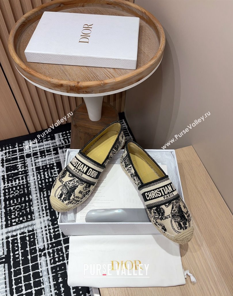 Dior Flat Espadrilles in Light Beige Cotton Embroidered with Plan de Paris Motif 2024 (SS-240930048)