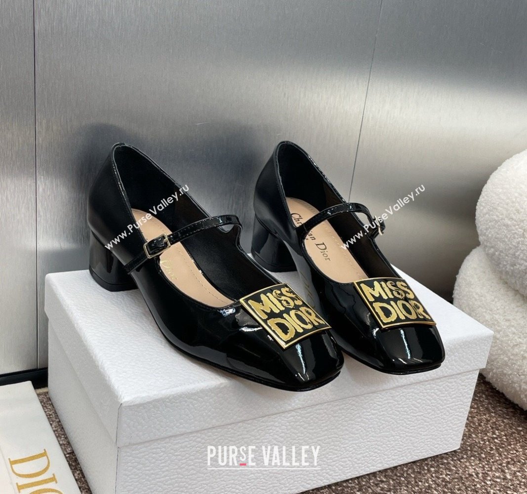 Dior Miss Dior Mary Janes Pumps 3.5cm in Patent Leather Black 2024 (MD-240930004)