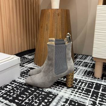 Dior Icon Heeled Ankle Boots 8cm in Grey Suede Goatskin 2024 (SS-240930037)