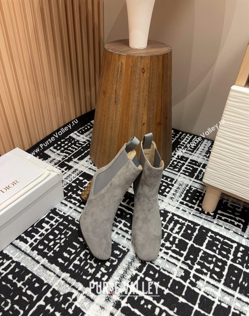 Dior Icon Heeled Ankle Boots 8cm in Grey Suede Goatskin 2024 (SS-240930037)