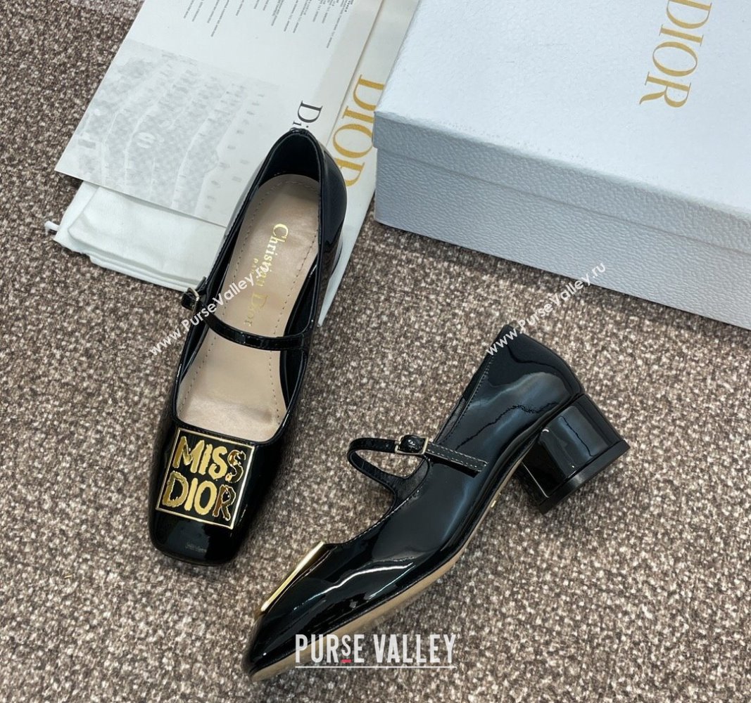 Dior Miss Dior Mary Janes Pumps 3.5cm in Patent Leather Black 2024 (MD-240930004)