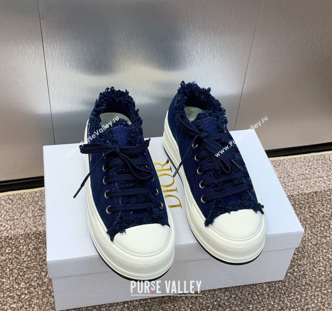 Dior WalknDior Platform Sneakers in Fringed and Embroidered Cotton Canvas Deep Blue 2024 (SS-240930049)