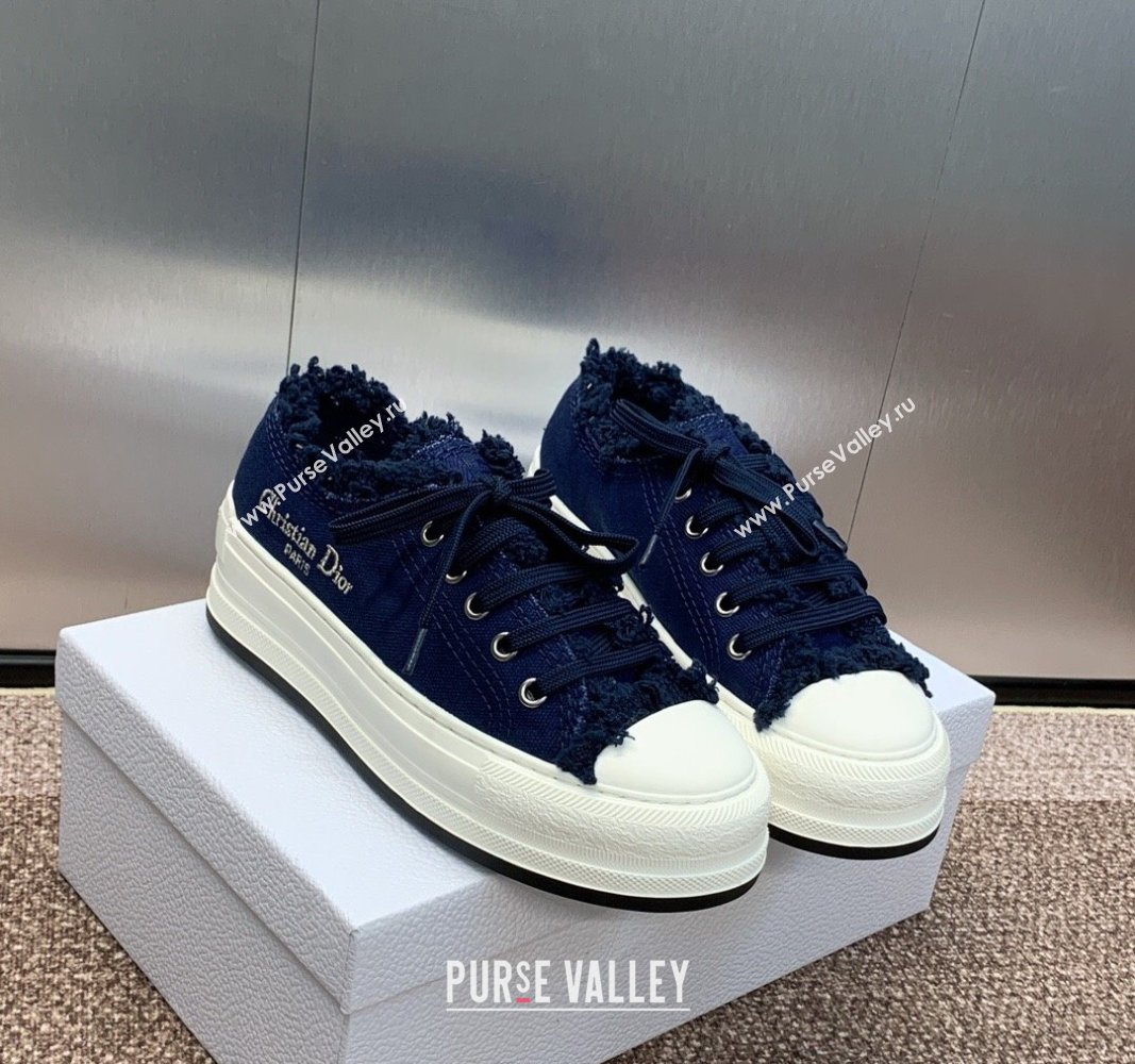 Dior WalknDior Platform Sneakers in Fringed and Embroidered Cotton Canvas Deep Blue 2024 (SS-240930049)