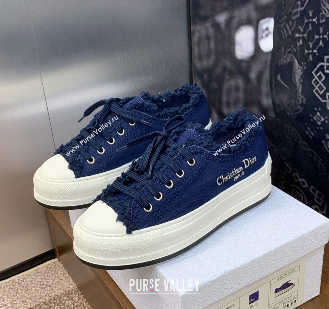 Dior WalknDior Platform Sneakers in Fringed and Embroidered Cotton Canvas Deep Blue 2024 (SS-240930049)