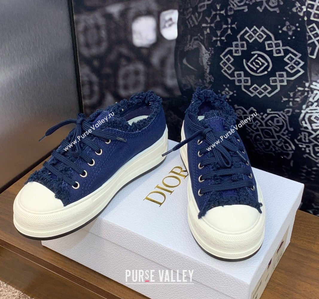 Dior WalknDior Platform Sneakers in Fringed and Embroidered Cotton Canvas Deep Blue 2024 (SS-240930049)