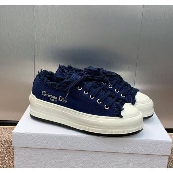 Dior WalknDior Platform Sneakers in Fringed and Embroidered Cotton Canvas Deep Blue 2024 (SS-240930049)