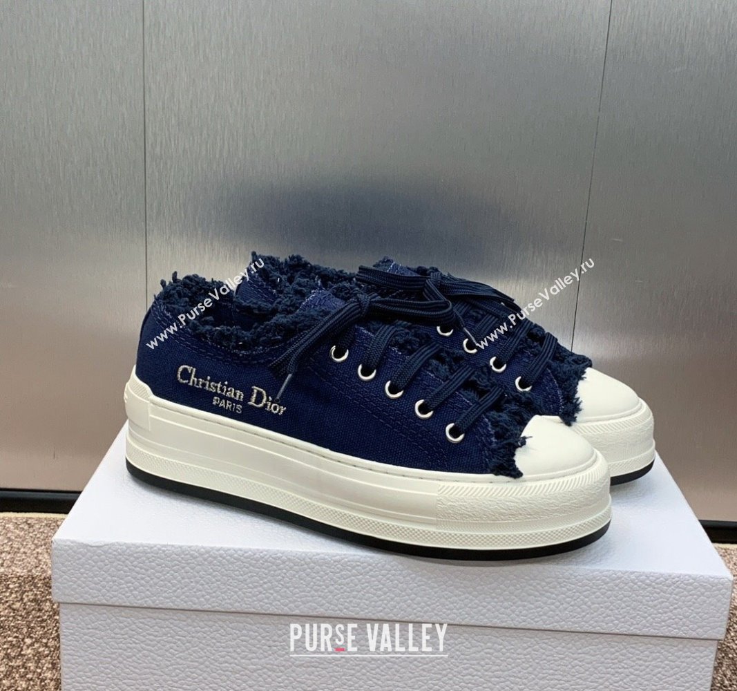 Dior WalknDior Platform Sneakers in Fringed and Embroidered Cotton Canvas Deep Blue 2024 (SS-240930049)