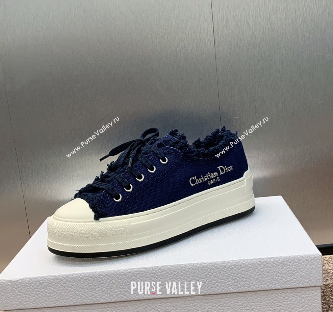 Dior WalknDior Platform Sneakers in Fringed and Embroidered Cotton Canvas Deep Blue 2024 (SS-240930049)