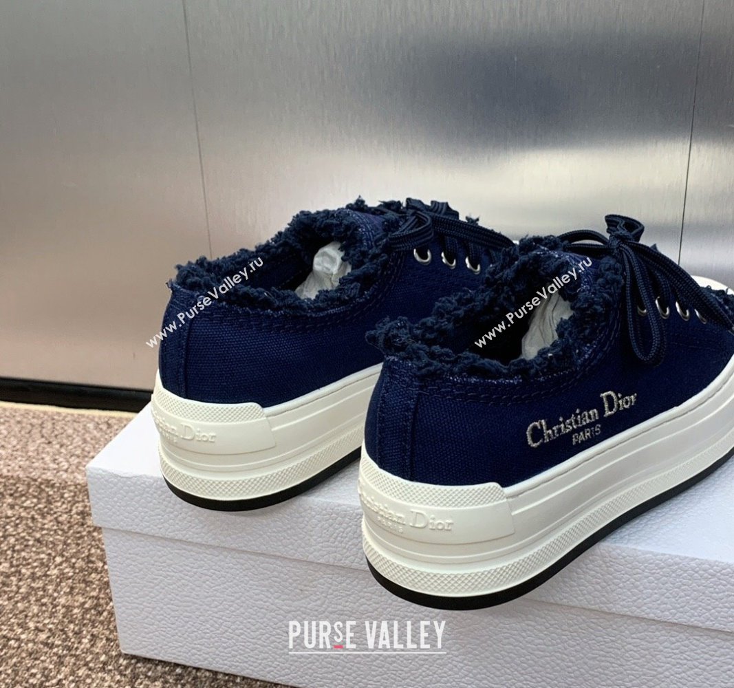 Dior WalknDior Platform Sneakers in Fringed and Embroidered Cotton Canvas Deep Blue 2024 (SS-240930049)