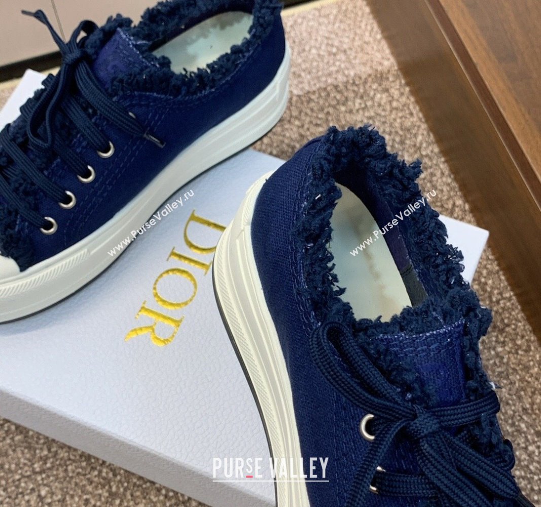 Dior WalknDior Platform Sneakers in Fringed and Embroidered Cotton Canvas Deep Blue 2024 (SS-240930049)