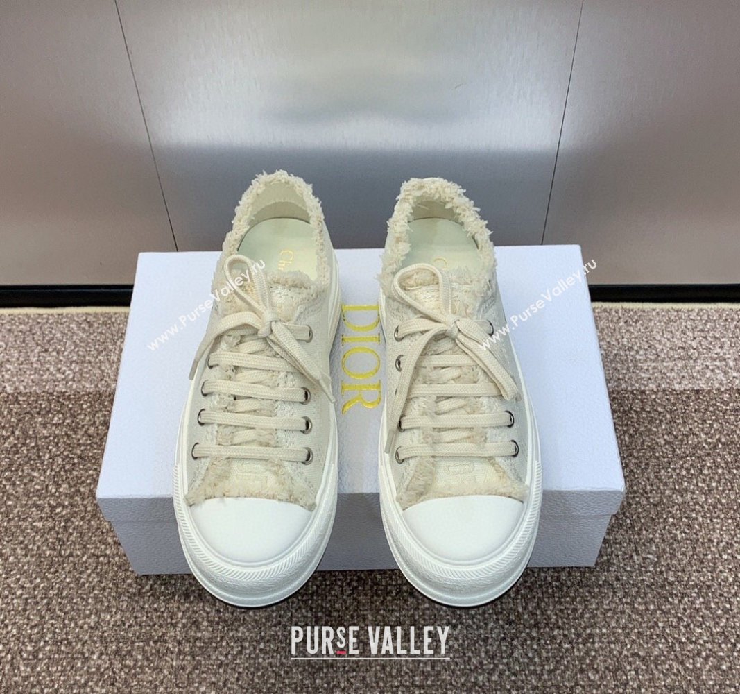 Dior WalknDior Platform Sneakers in Pale Beige Fringed and Embroidered Cotton Canvas 2024 (SS-240930050)