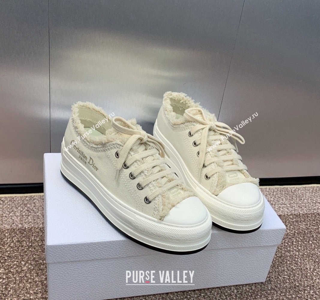 Dior WalknDior Platform Sneakers in Pale Beige Fringed and Embroidered Cotton Canvas 2024 (SS-240930050)