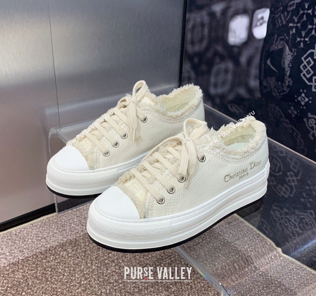 Dior WalknDior Platform Sneakers in Pale Beige Fringed and Embroidered Cotton Canvas 2024 (SS-240930050)