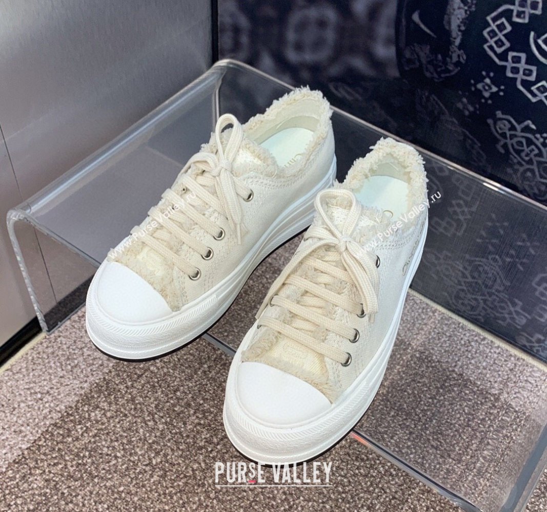 Dior WalknDior Platform Sneakers in Pale Beige Fringed and Embroidered Cotton Canvas 2024 (SS-240930050)