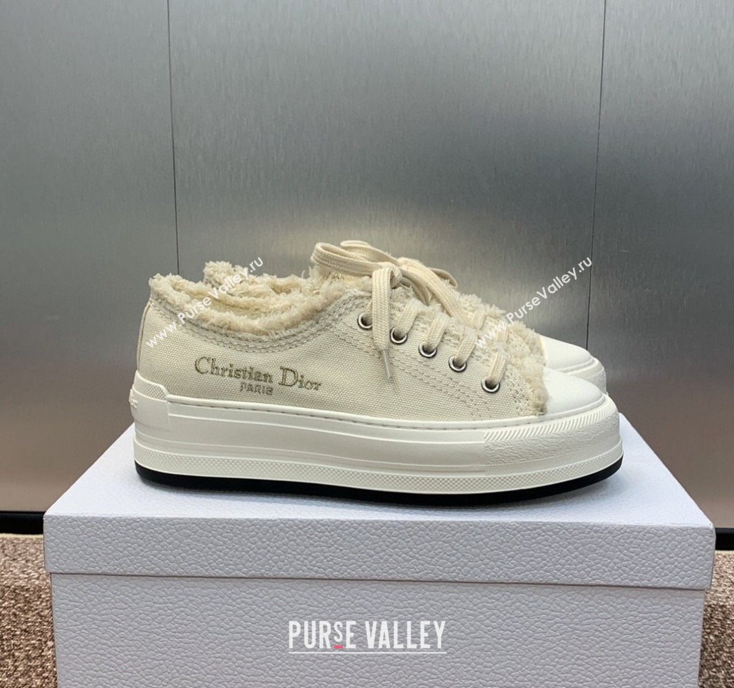 Dior WalknDior Platform Sneakers in Pale Beige Fringed and Embroidered Cotton Canvas 2024 (SS-240930050)