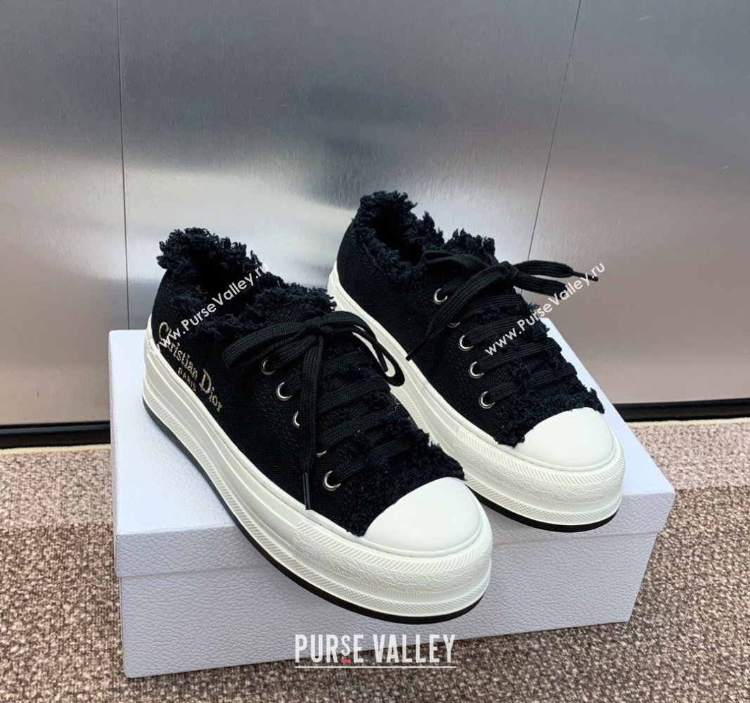 Dior WalknDior Platform Sneakers in Black Fringed and Embroidered Cotton Canvas 2024 (SS-240930051)