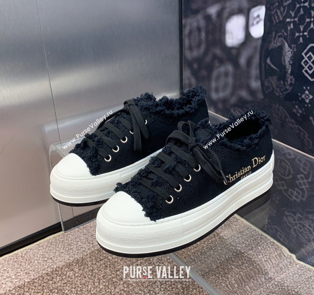 Dior WalknDior Platform Sneakers in Black Fringed and Embroidered Cotton Canvas 2024 (SS-240930051)