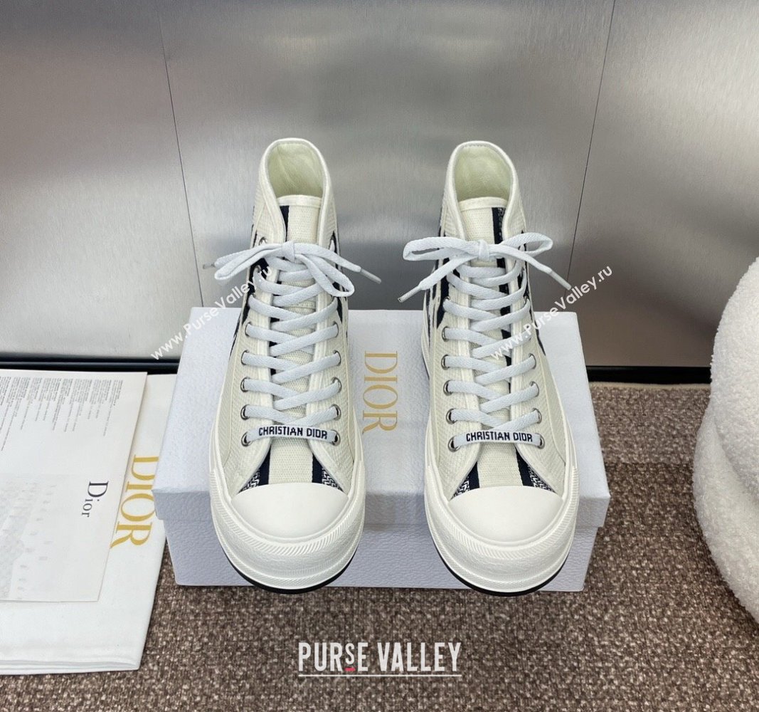 Dior Miss Dior WalknDior High-Top Platform Sneakers in White and Black Embroidered Cotton 2024 (SS-240930052)