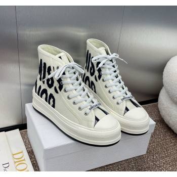 Dior Miss Dior WalknDior High-Top Platform Sneakers in White and Black Embroidered Cotton 2024 (SS-240930052)