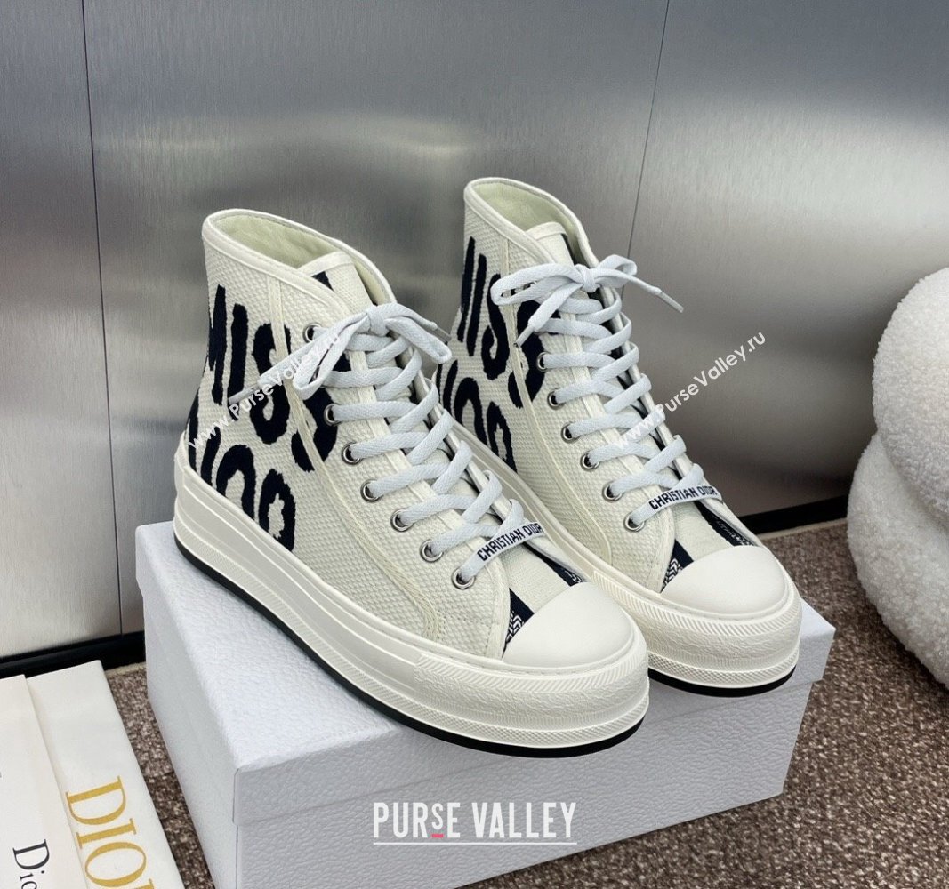 Dior Miss Dior WalknDior High-Top Platform Sneakers in White and Black Embroidered Cotton 2024 (SS-240930052)