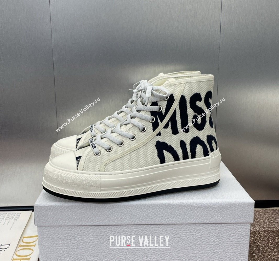 Dior Miss Dior WalknDior High-Top Platform Sneakers in White and Black Embroidered Cotton 2024 (SS-240930052)