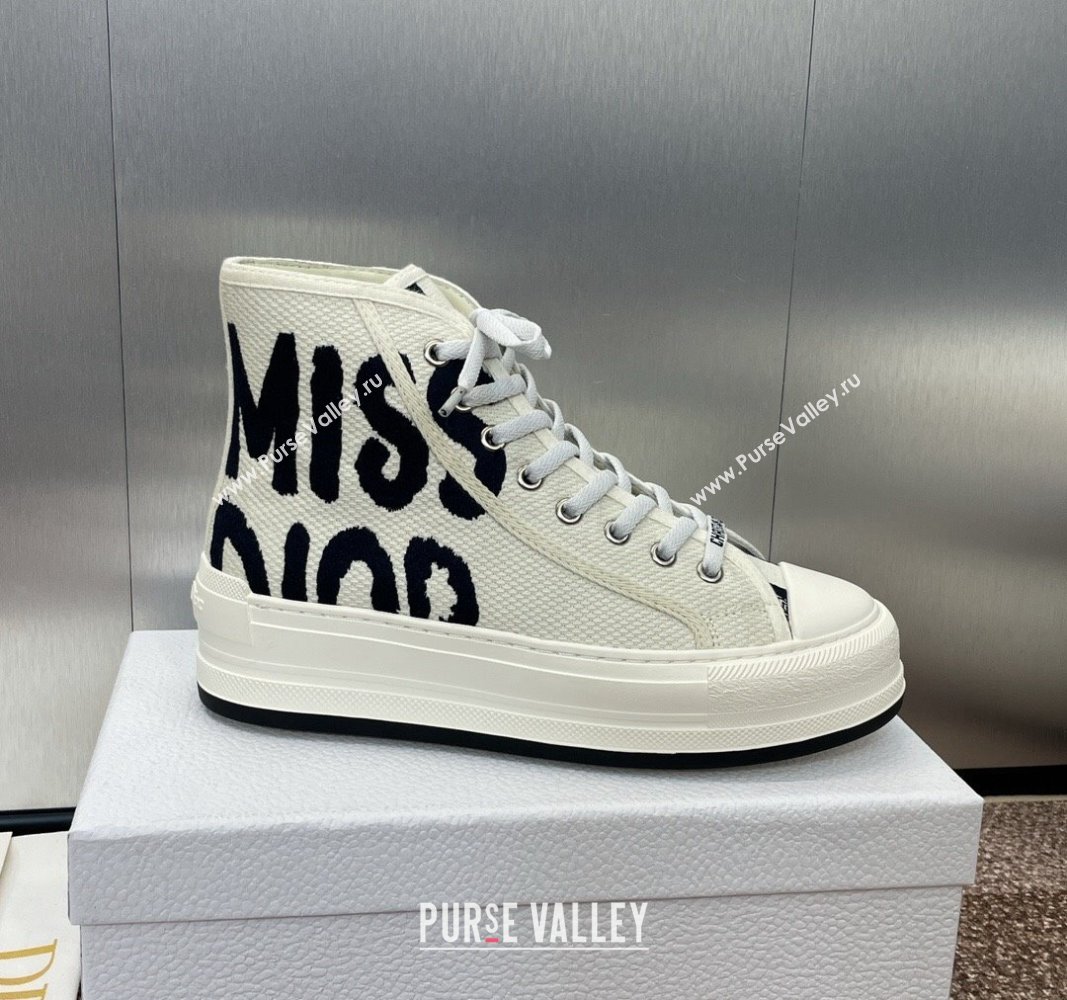 Dior Miss Dior WalknDior High-Top Platform Sneakers in White and Black Embroidered Cotton 2024 (SS-240930052)