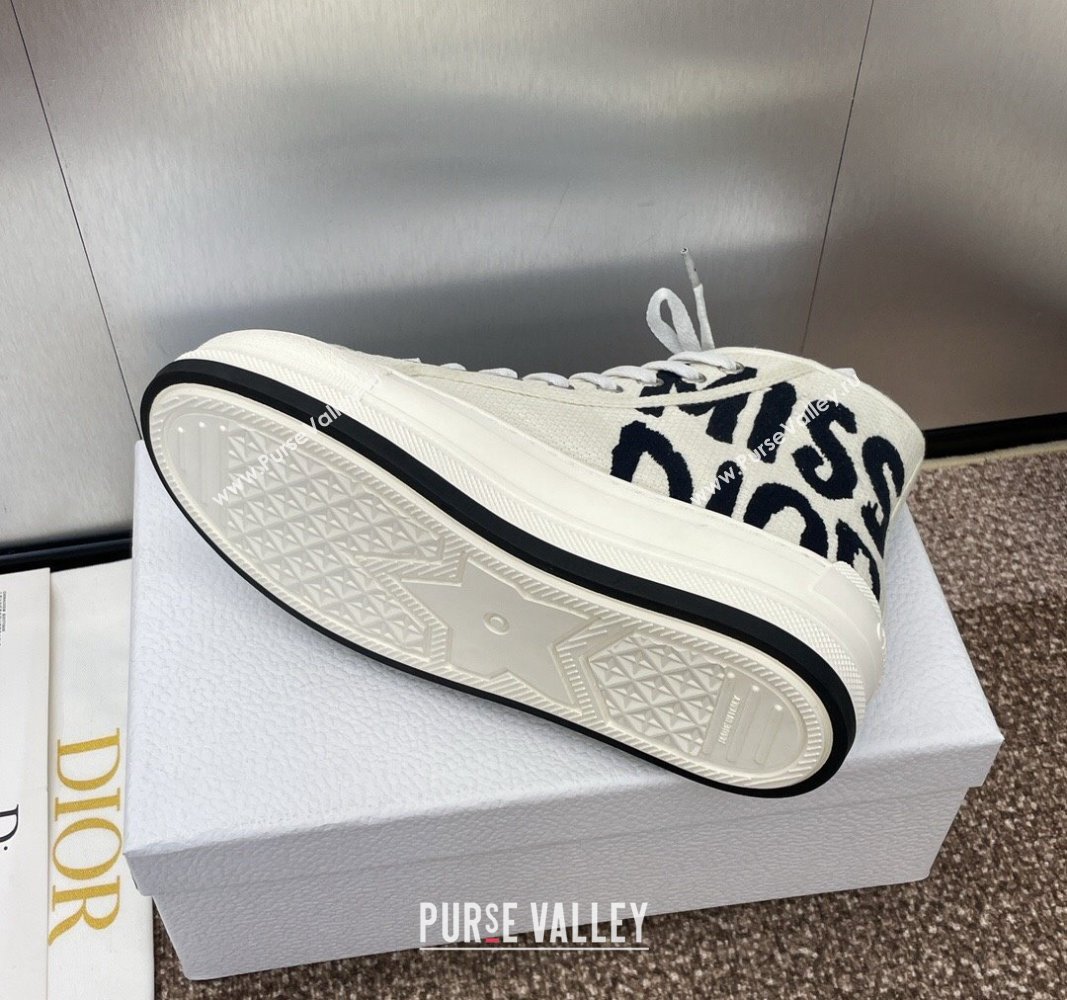 Dior Miss Dior WalknDior High-Top Platform Sneakers in White and Black Embroidered Cotton 2024 (SS-240930052)