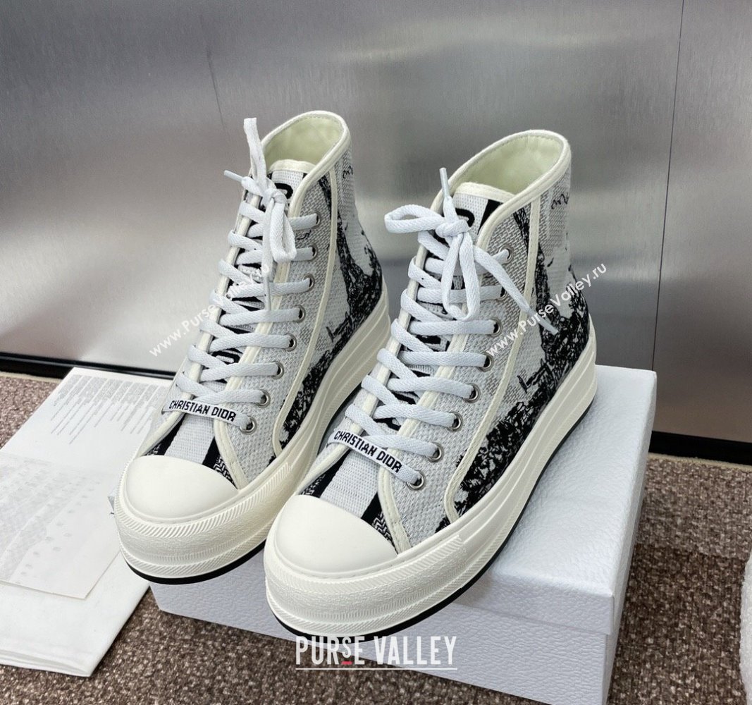 Dior WalknDior High-Top Platform Sneakers in Cotton Embroidered with White and Black New York Motif 2024 (SS-240930053)