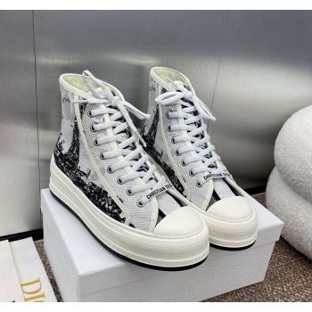 Dior WalknDior High-Top Platform Sneakers in Cotton Embroidered with White and Black New York Motif 2024 (SS-240930053)