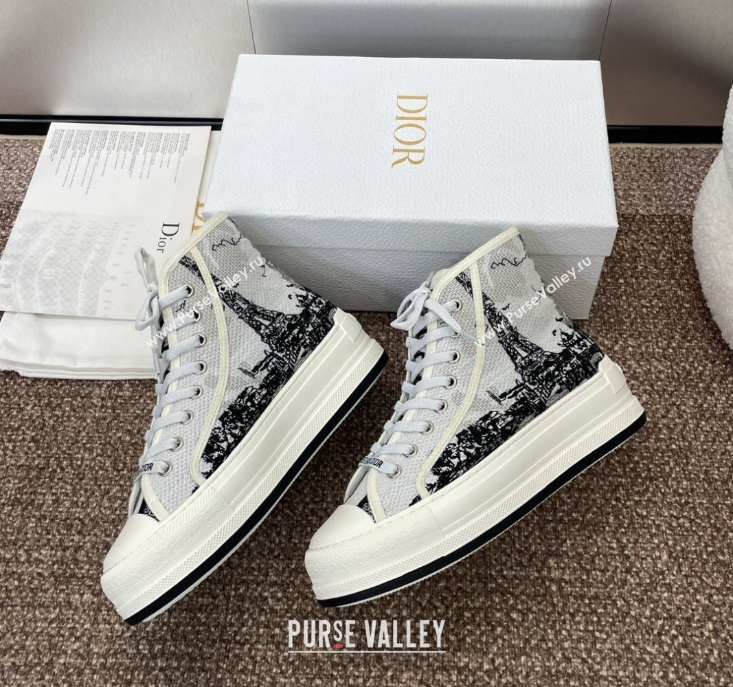 Dior WalknDior High-Top Platform Sneakers in Cotton Embroidered with White and Black New York Motif 2024 (SS-240930053)