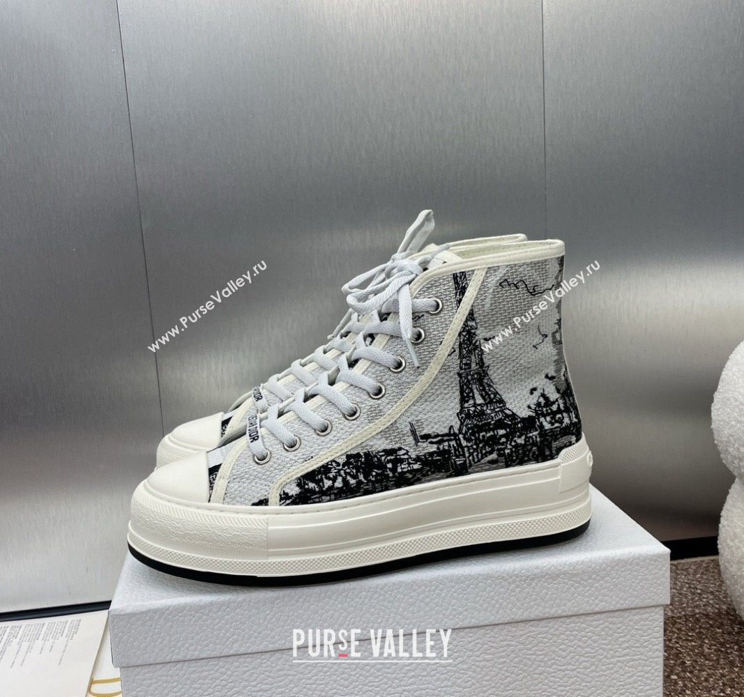 Dior WalknDior High-Top Platform Sneakers in Cotton Embroidered with White and Black New York Motif 2024 (SS-240930053)