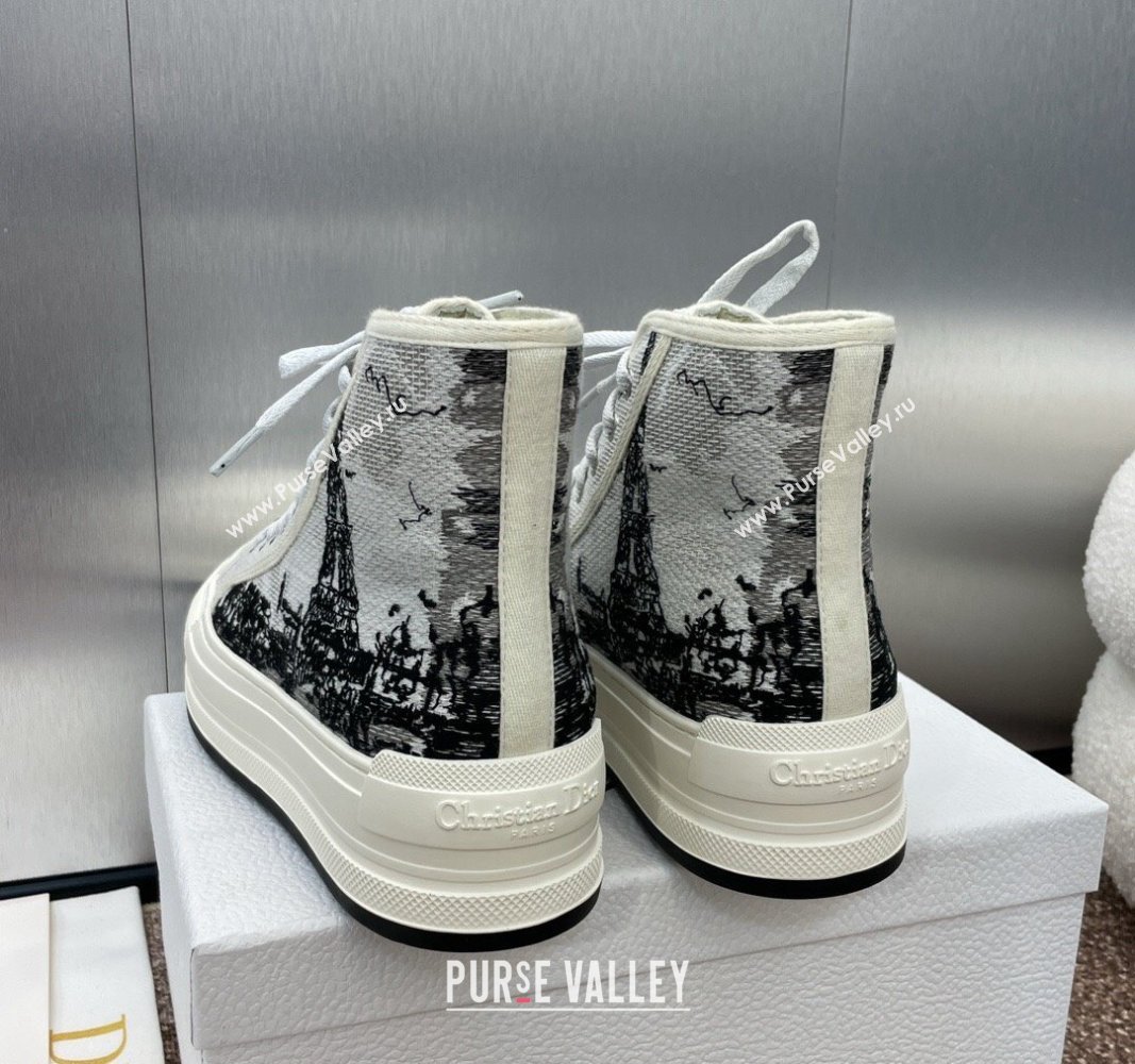 Dior WalknDior High-Top Platform Sneakers in Cotton Embroidered with White and Black New York Motif 2024 (SS-240930053)