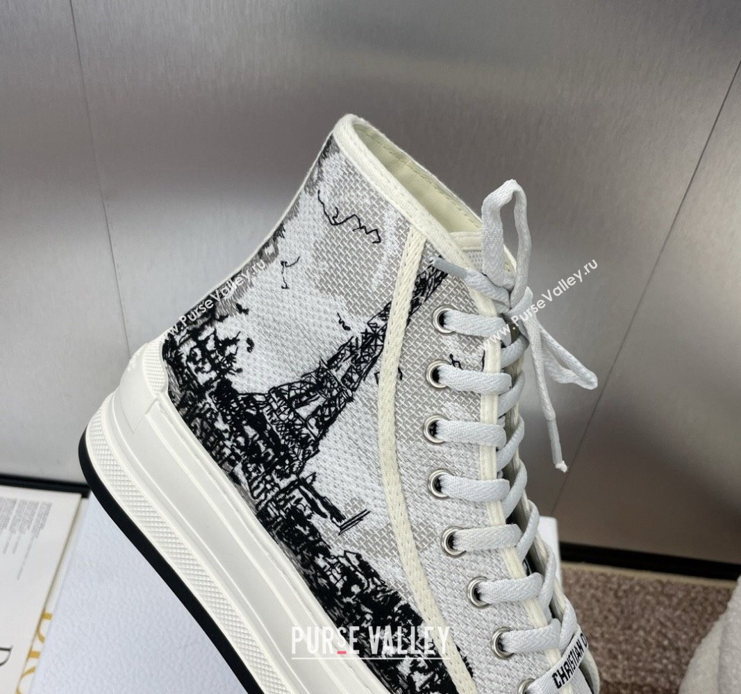 Dior WalknDior High-Top Platform Sneakers in Cotton Embroidered with White and Black New York Motif 2024 (SS-240930053)