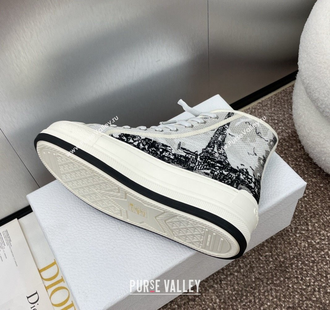 Dior WalknDior High-Top Platform Sneakers in Cotton Embroidered with White and Black New York Motif 2024 (SS-240930053)